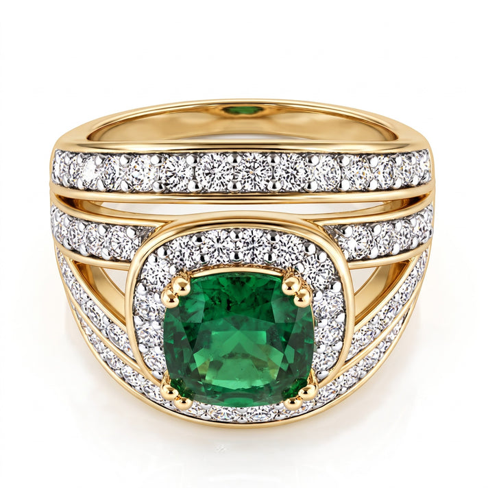White Cubic Zirconia &amp; Green Cubic Zirconia Halo Ring in Yellow Gold Tone 1.50 Ct. V32651068 1