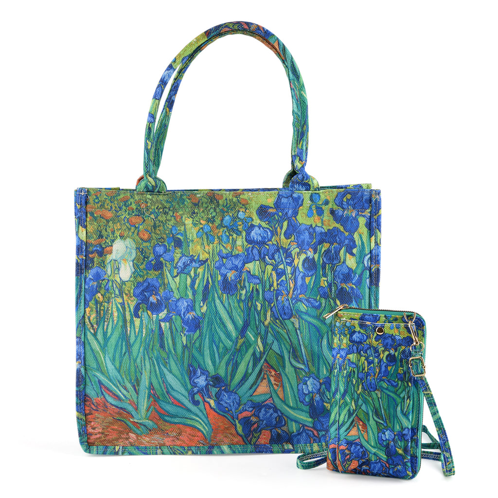 Set of 2 - Van Gogh Irises Tote Bag & Cellphone Purse - Blue & Multi_8480376