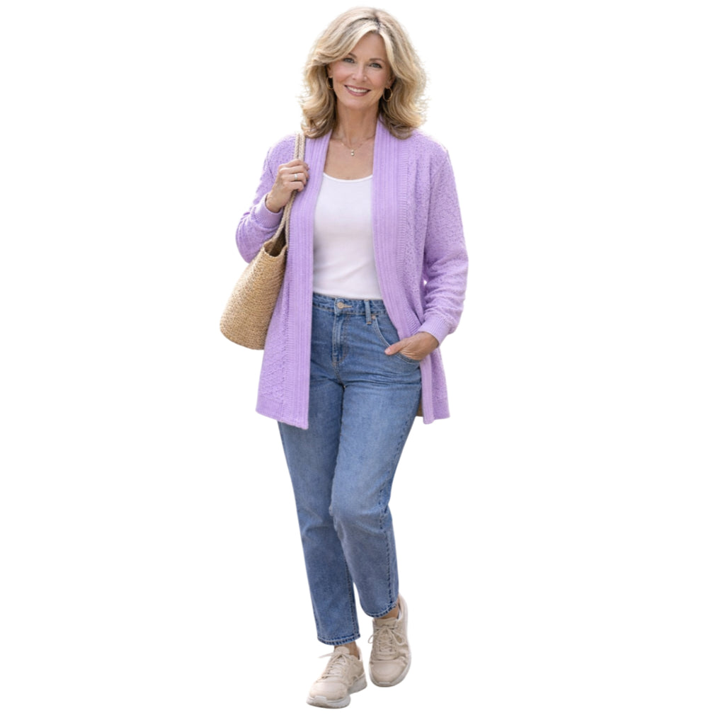 Pure And Natural Edge To Edge Cardigan (Size M, 12 to 14) - Lilac_8480462