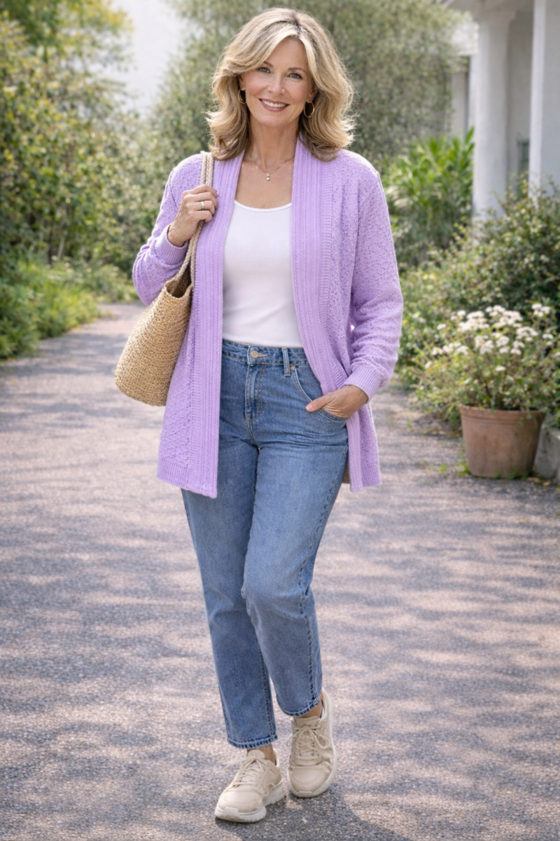 Pure And Natural Edge To Edge Cardigan (Size M, 12 to 14) - Lilac_8480462_1