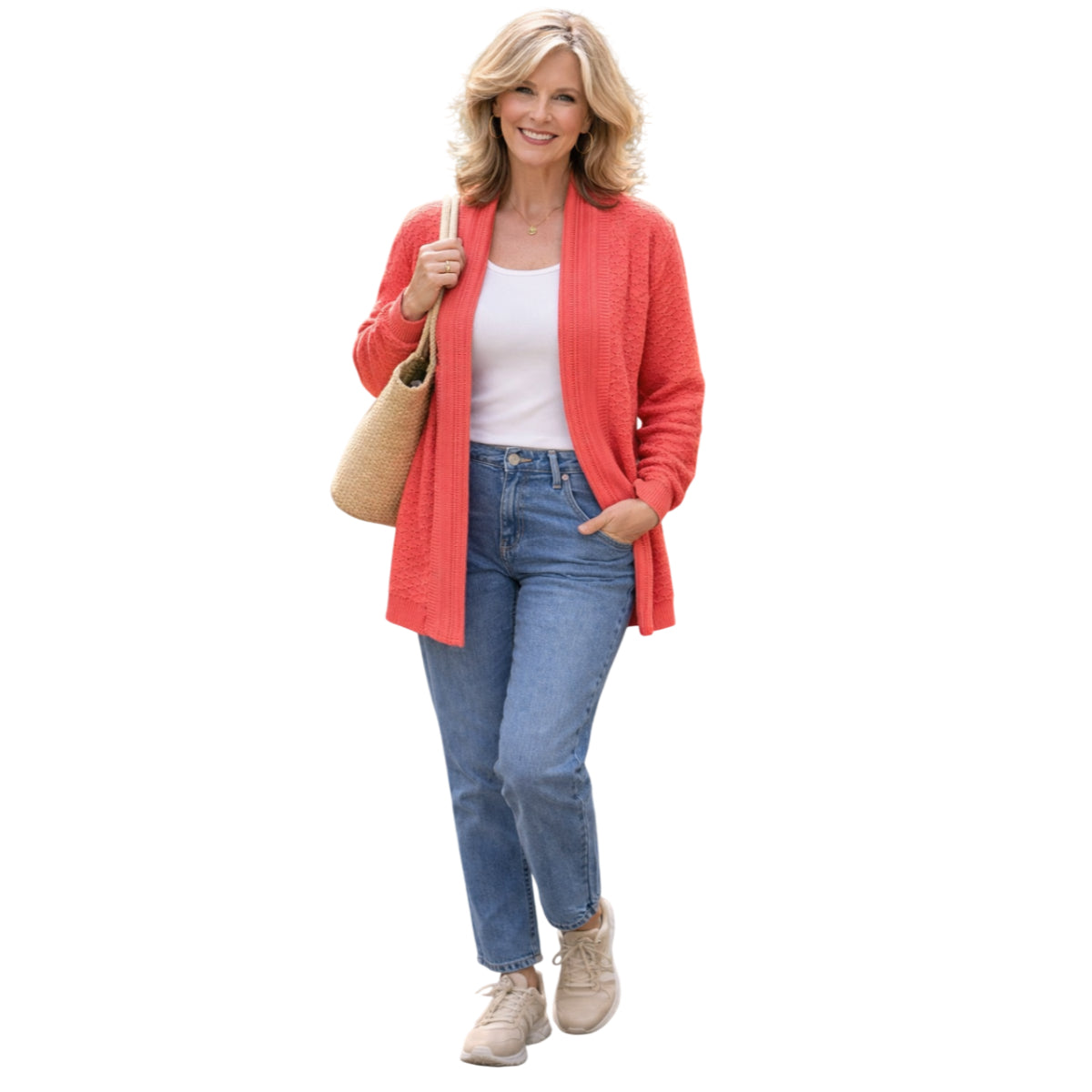 Pure And Natural Edge To Edge Cardigan (Size M, 12 to 14) - Coral 8480466 0