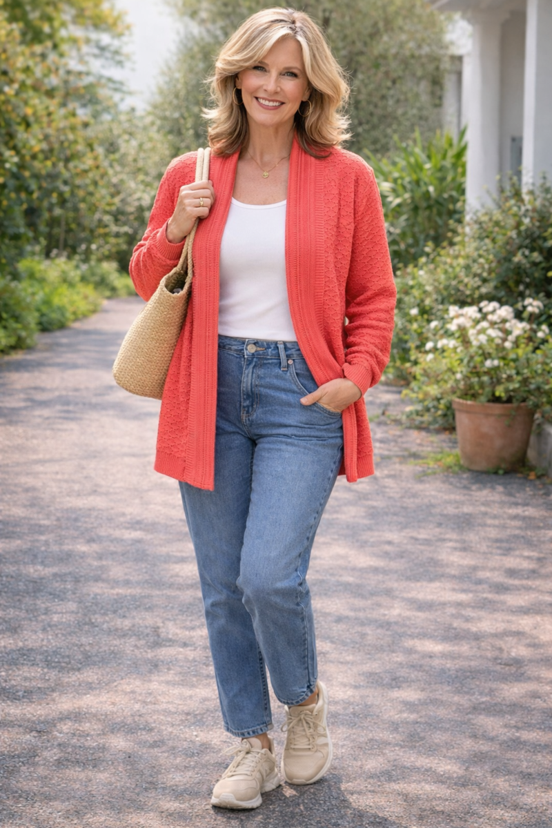 Pure And Natural Edge To Edge Cardigan (Size M, 12 to 14) - Coral 8480466 1