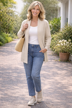Pure And Natural Edge To Edge Cardigan (Size L, 16 to 18) - Stone_8480489_1