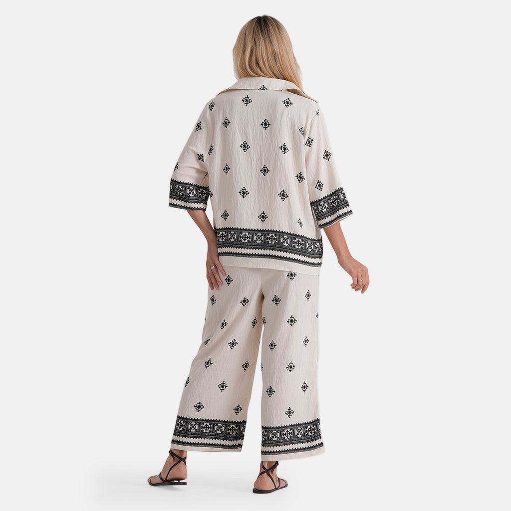 La Marey Placement Print Trousers (Size S/M, 8 To 14) - Cream & Black_8480556_2