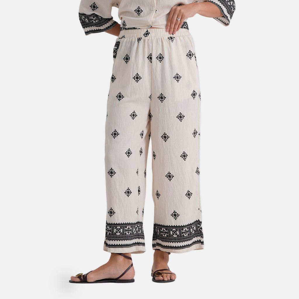 La Marey Placement Print Trousers (Size S/M, 8 To 14) - Cream & Black_8480556_4