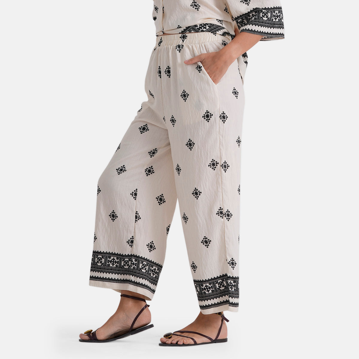 La Marey Placement Print Trousers (Size S/M, 8 To 14) - Cream &amp; Black V32556718 7