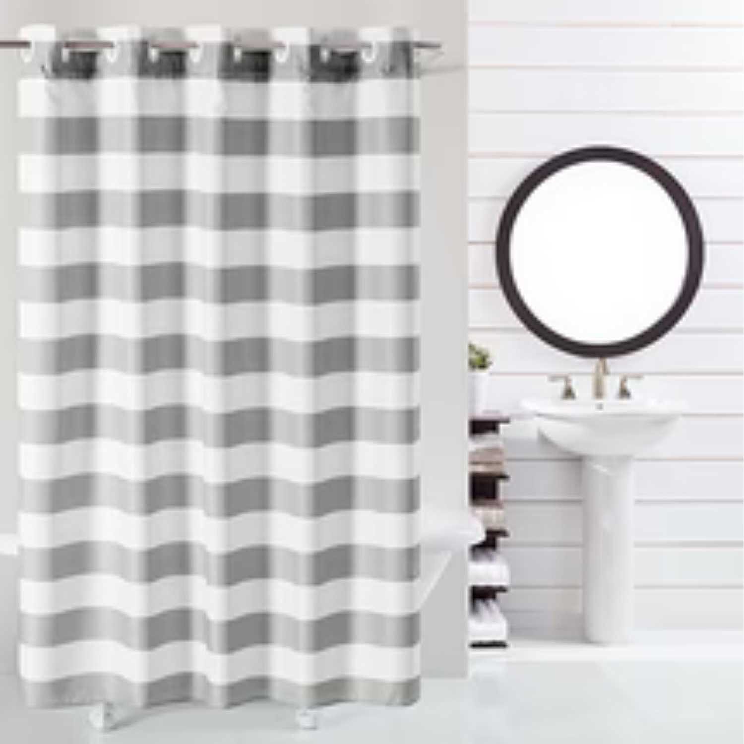 Striped Fabric Shower Curtain (180 x 188 cm) - White with Grey V32354044 0