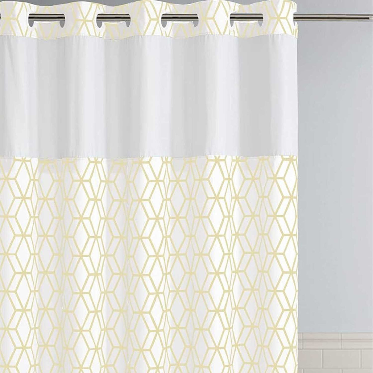 White Prism Patterned Fabric Shower Curtain (180 x 188 cm) - White with Yellow V32364284 0