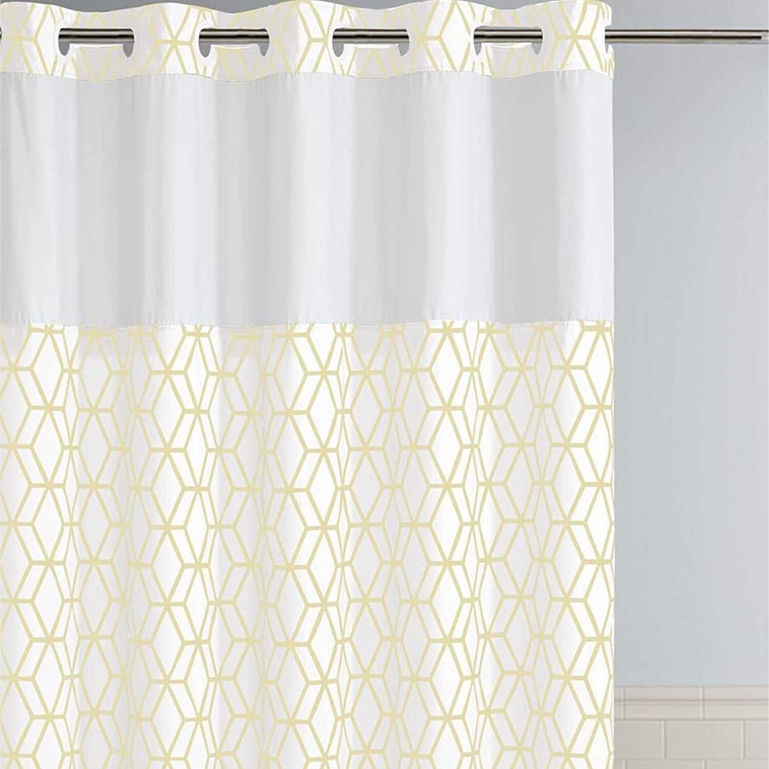 White Prism Patterned Fabric Shower Curtain (180 x 188 cm) - White with Yellow V32362131 0