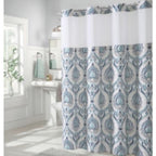 Blue French Damask Fabric Shower Curtain (180 x 188 cm) - White Grey with Multi Colour Print_8480670