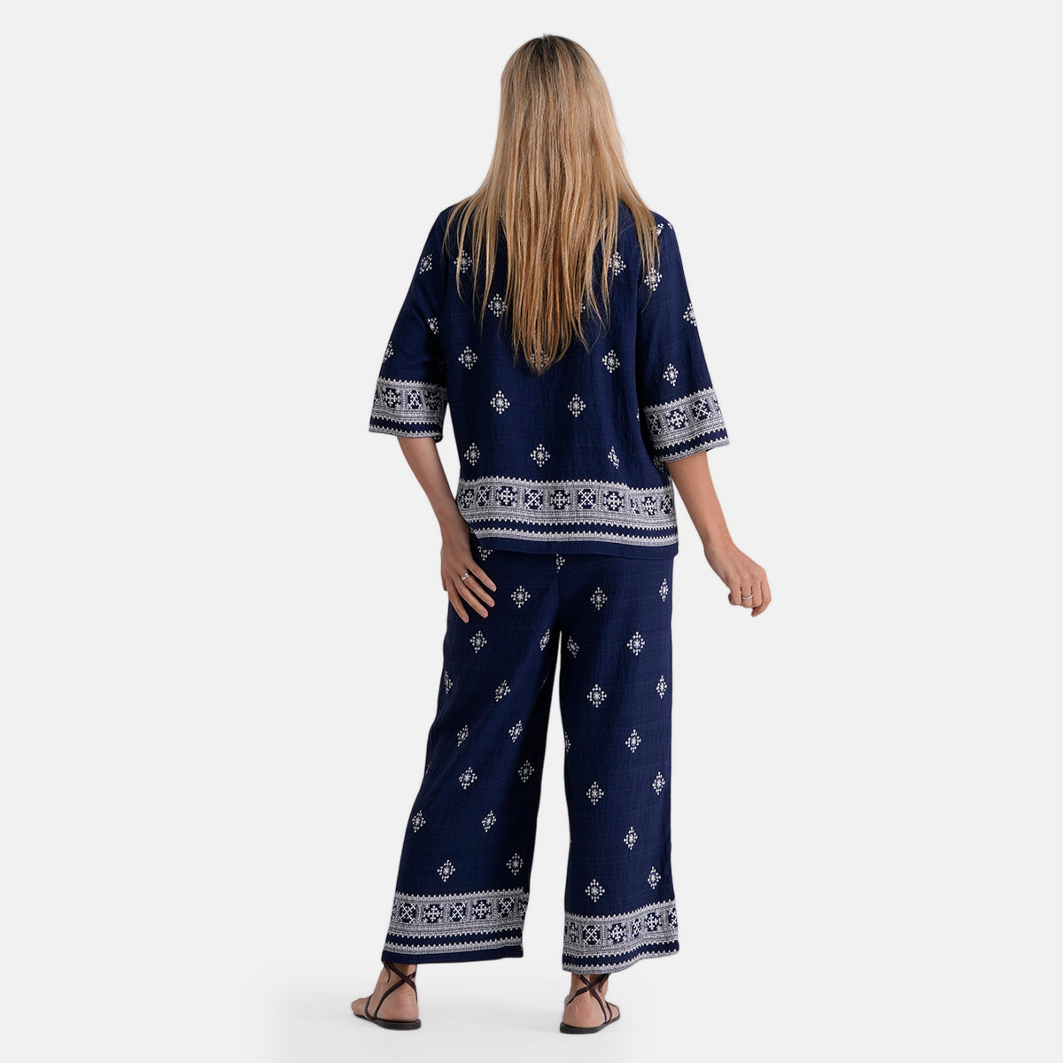 La Marey Placement Print Trousers (Size L/XL, 16 To 22) - Navy Blue &amp; White V32605343 3