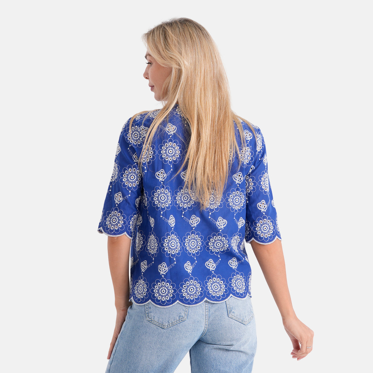 La Marey Embroidered V-Neck Blouse (Size XL, 20-22) - Blue V32528577 3