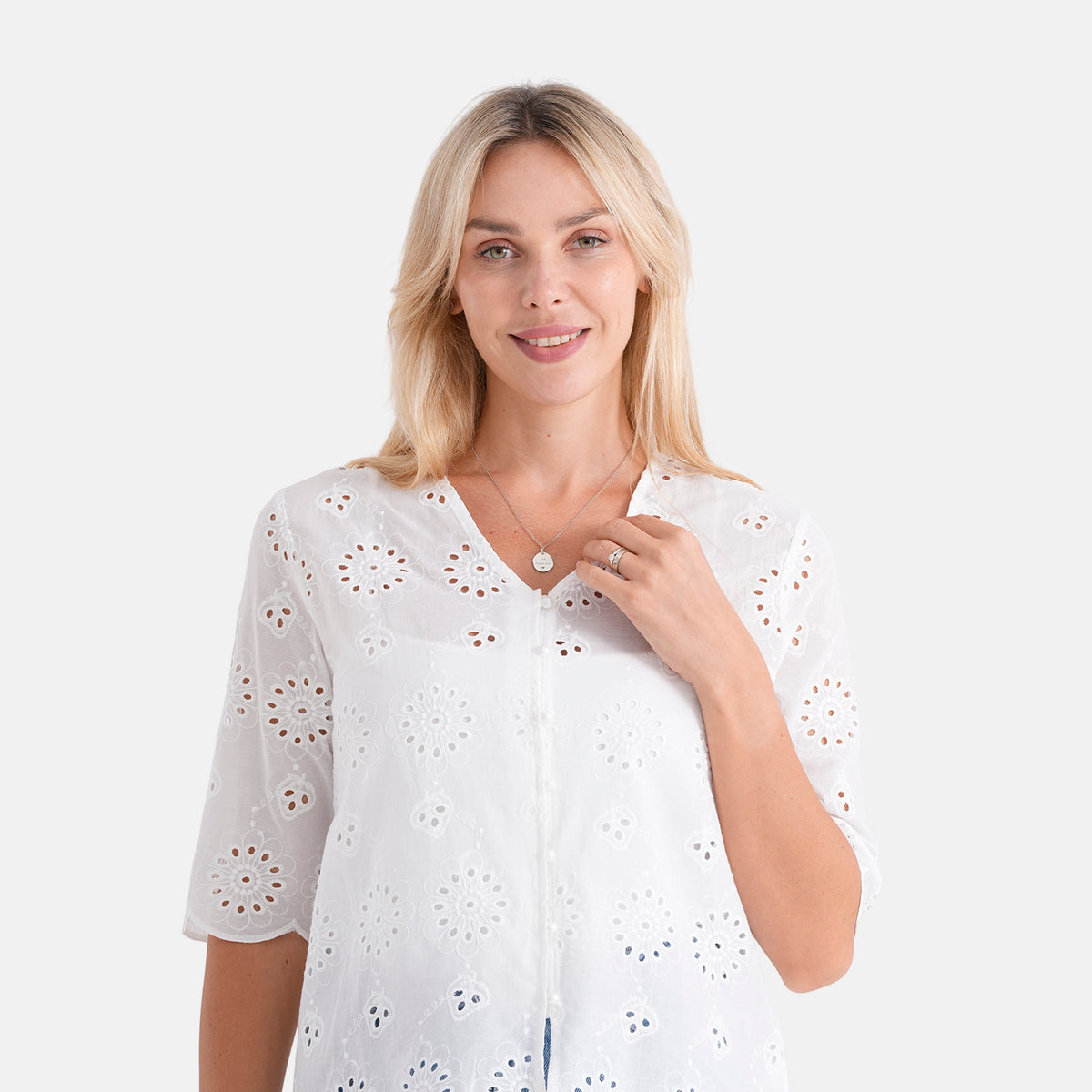 La Marey Embroidered V-Neck Blouse (Size S, 8-10) - White V32617361 5