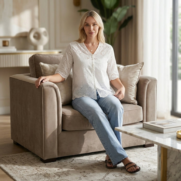 La Marey Embroidered V-Neck Blouse (Size L, 16-18) - White 8481016 2