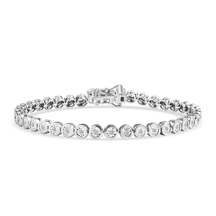 LUXURIANT Lab Grown Diamond Tennis Bracelet (Size - 7.5) with GB Lock Box in Rhodium Overlay Sterling Silver (SI-G-H) 8481039 1
