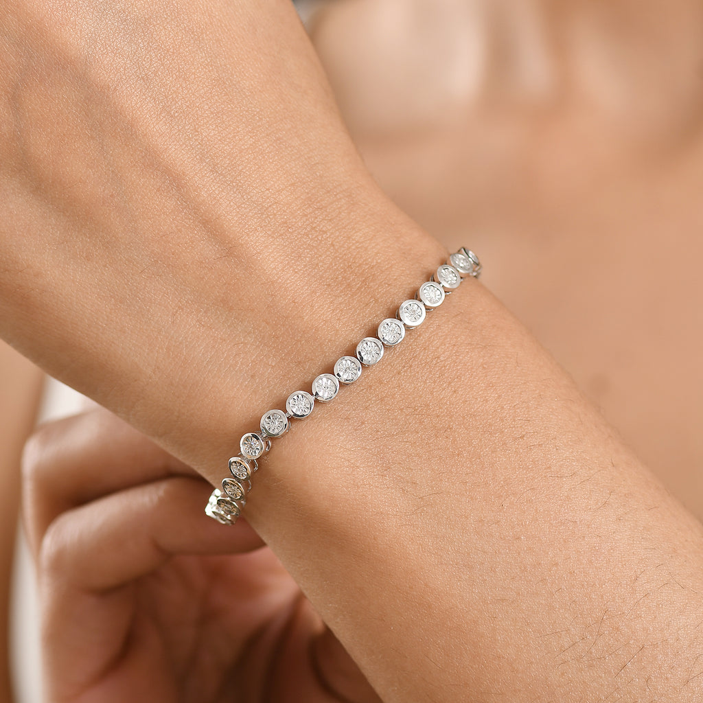 Luxuriant SI-G/H Lab Grown Diamond Tennis Bracelet with GB Lock Box (Size - 7.5) in Rhodium Overlay Sterling Silver, Silver Wt. 11.81 Gms_8481039_2