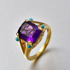D'Joy African Amethyst & Sleeping Beauty Turquoise Cushion-Cut Solitaire Ring in Yellow Gold Plated Sterling Silver 5.51 Ct._8481048_2