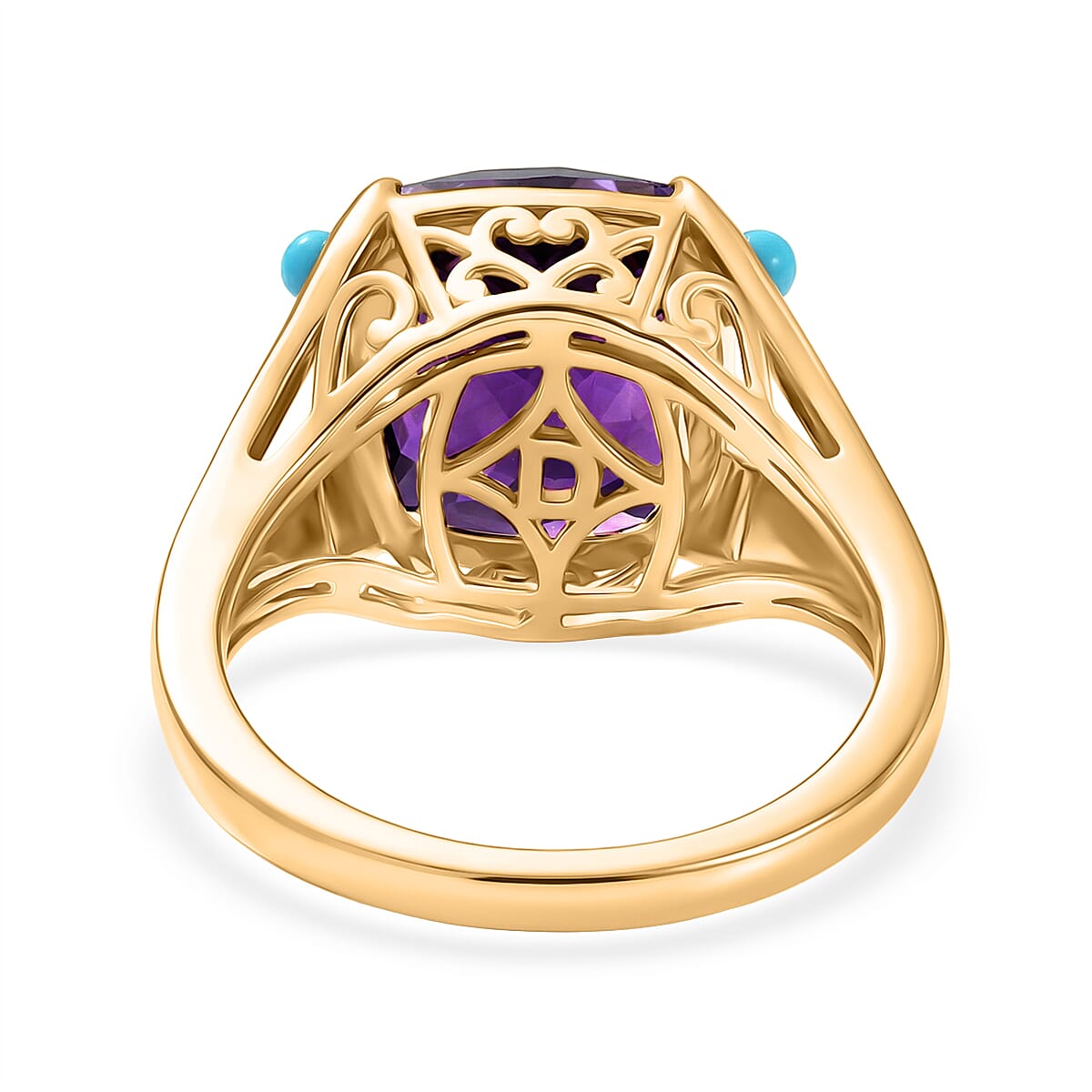 D'Joy African Amethyst, Sleeping Beauty Turquoise Cushion-Cut Solitaire Ring in Yellow Gold Plated Sterling Silver 5.51 Ct. V32538234 5