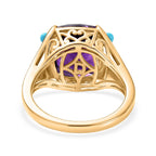D'Joy African Amethyst & Sleeping Beauty Turquoise Cushion-Cut Solitaire Ring in Yellow Gold Plated Sterling Silver 5.51 Ct._8481048_4
