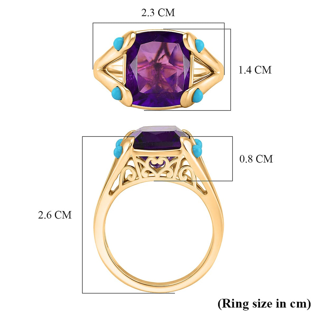 D'Joy African Amethyst & Sleeping Beauty Turquoise Cushion-Cut Solitaire Ring in Yellow Gold Plated Sterling Silver 5.51 Ct._8481048_5