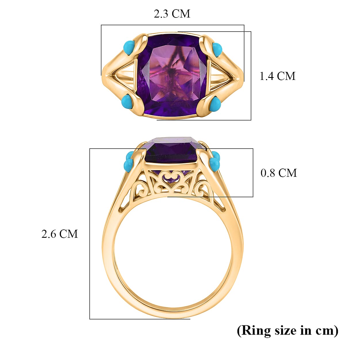 D'Joy African Amethyst, Sleeping Beauty Turquoise Cushion-Cut Solitaire Ring in Yellow Gold Plated Sterling Silver 5.51 Ct. V32538234 6