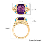 D'Joy African Amethyst & Sleeping Beauty Turquoise Cushion-Cut Solitaire Ring in Yellow Gold Plated Sterling Silver 5.51 Ct._8481048_5