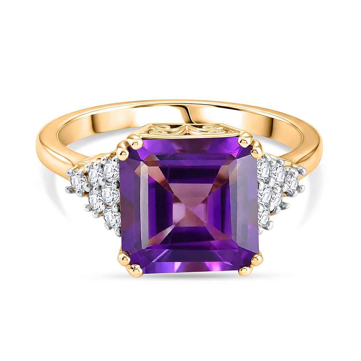 D'Joy - AAA African Amethyst, Natural White Zircon Ring in Yellow Gold Plated Sterling Silver 3.50 Ct. V32489611 0