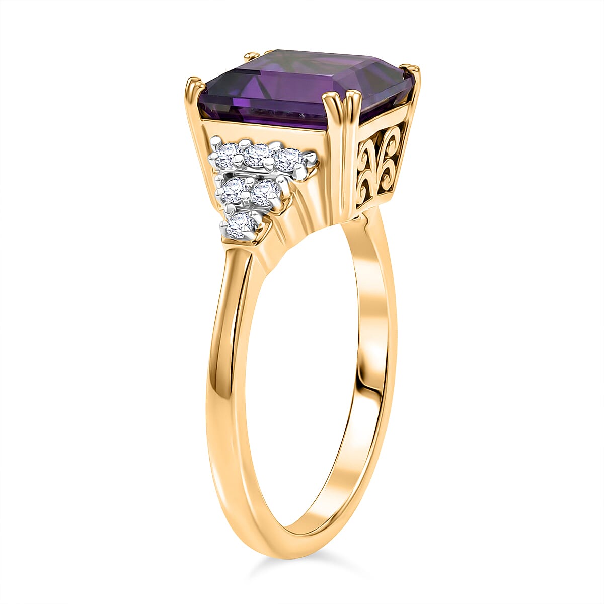 D'Joy - AAA African Amethyst, Natural White Zircon Ring in Yellow Gold Plated Sterling Silver 3.50 Ct. V32489611 4