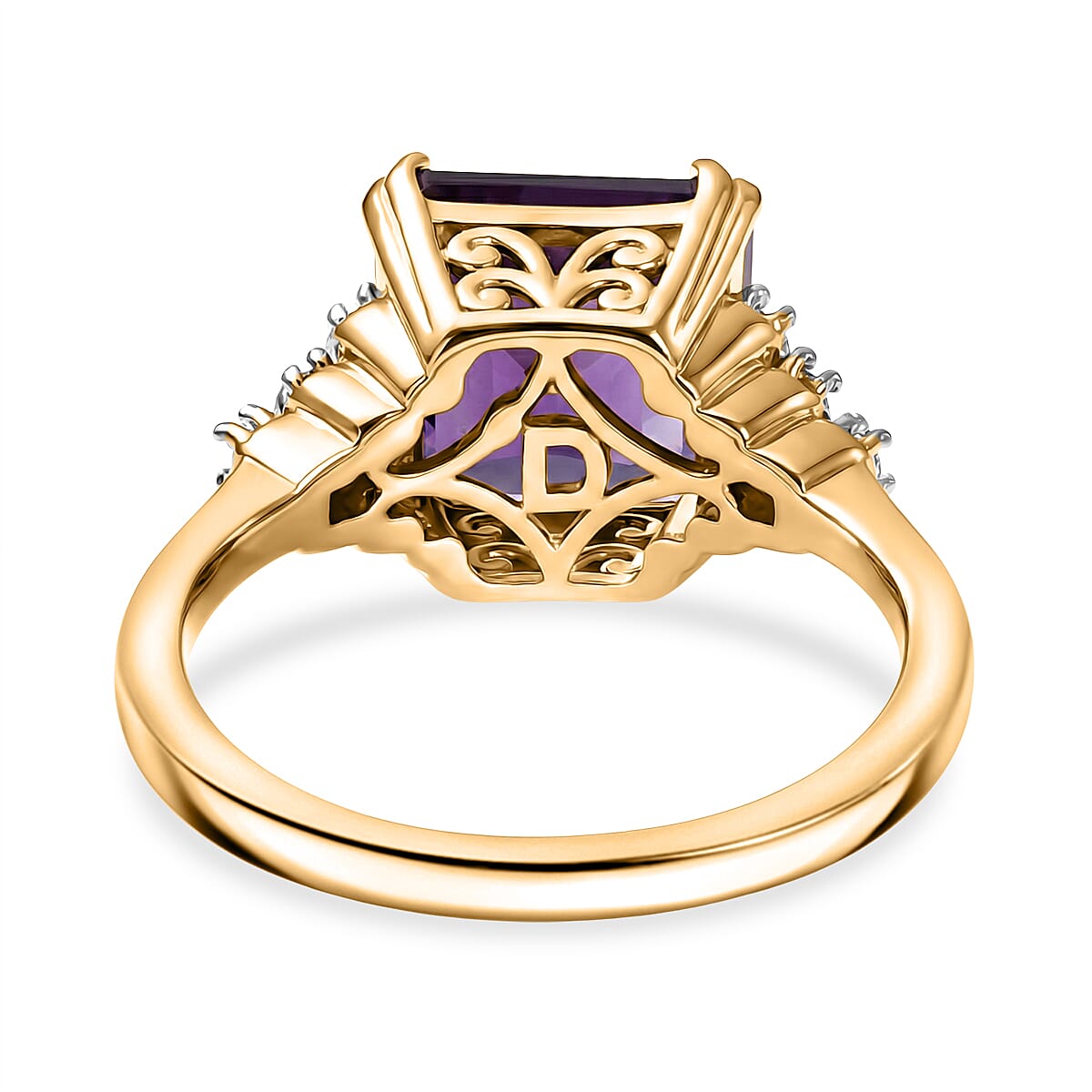 D'Joy - AAA African Amethyst, Natural White Zircon Ring in Yellow Gold Plated Sterling Silver 3.50 Ct. V32489611 5