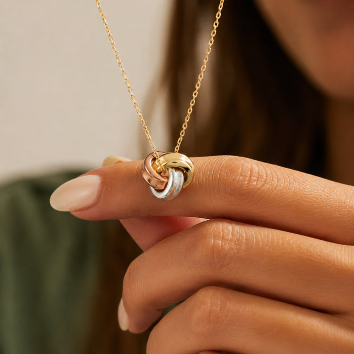 Maestro Collection - 9K Yellow, Rose and White Gold Knot Necklace (Size - 18) with Spring Ring Clasp 8481088 2