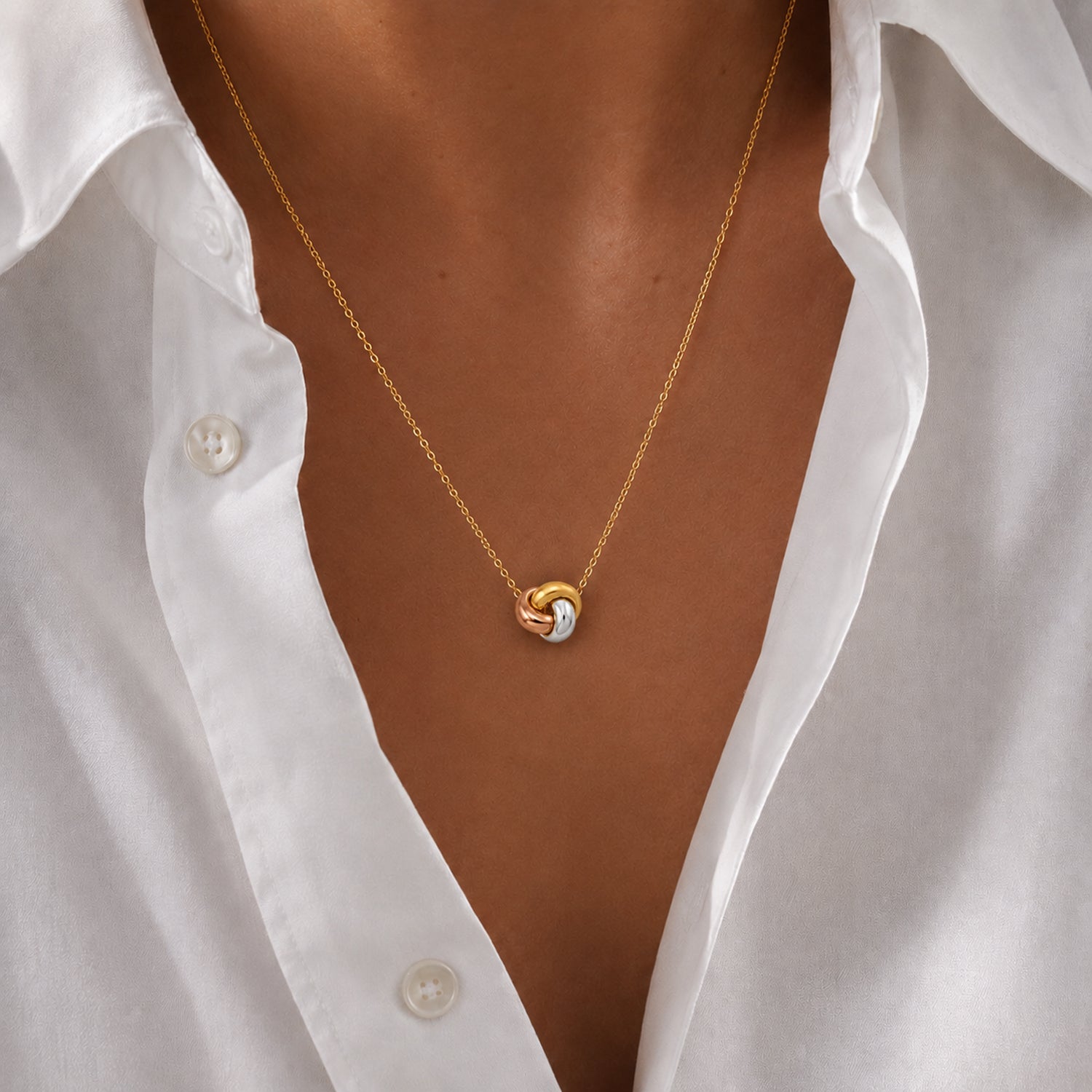 Maestro Collection - 9K Yellow, Rose and White Gold Knot Necklace (Size - 18) with Spring Ring Clasp 8481088 2