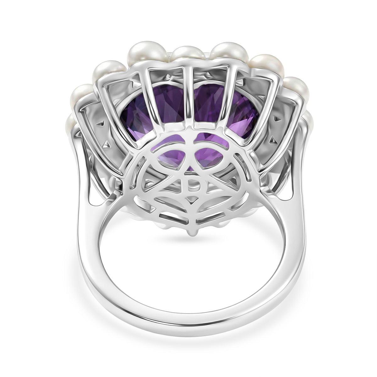 D'Joy - AAA African Amethyst &amp; Fresh Water Pearl Heart Ring in Rhodium Overlay Sterling Silver 12.15 Ct. V32533120 5