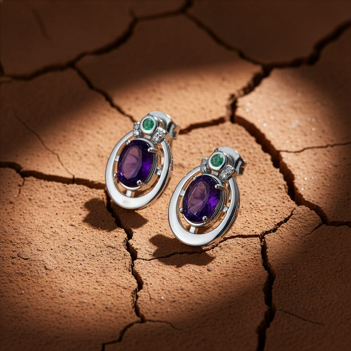 D'Joy - AAA African Amethyst, Emerald &amp; White Zircon Earring with Push Back in Platinum Overlay Sterling Silver 2.48 Ct. V32518448 3