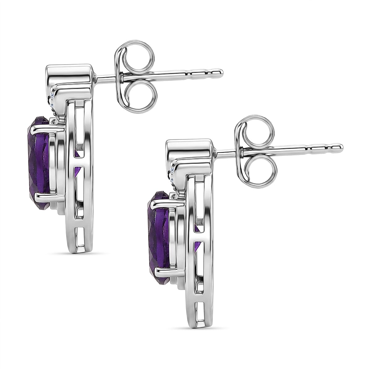 D'Joy - AAA African Amethyst, Emerald &amp; White Zircon Earring with Push Back in Platinum Overlay Sterling Silver 2.48 Ct. V32518448 4