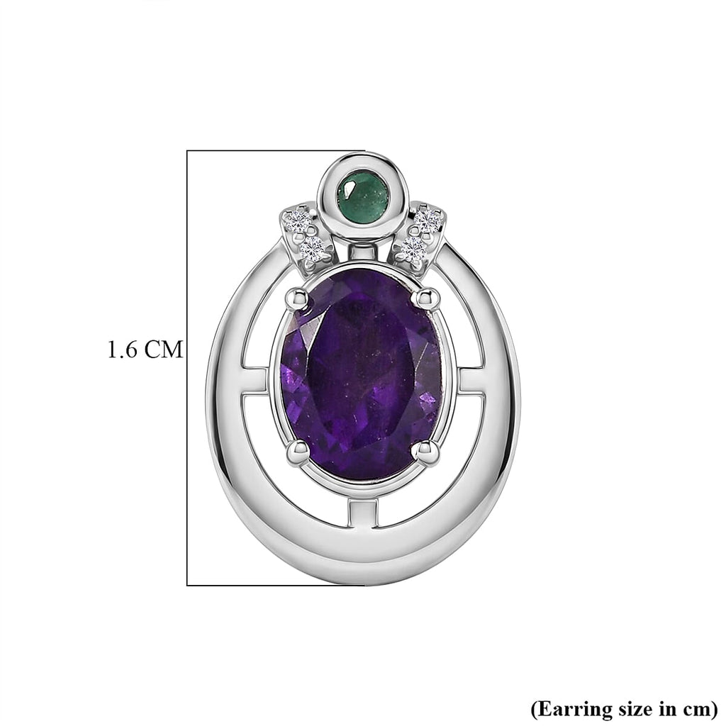 D'Joy - AAA African Amethyst, Emerald & White Zircon Earring with Push Back in Platinum Overlay Sterling Silver 2.48 Ct._8481307_5