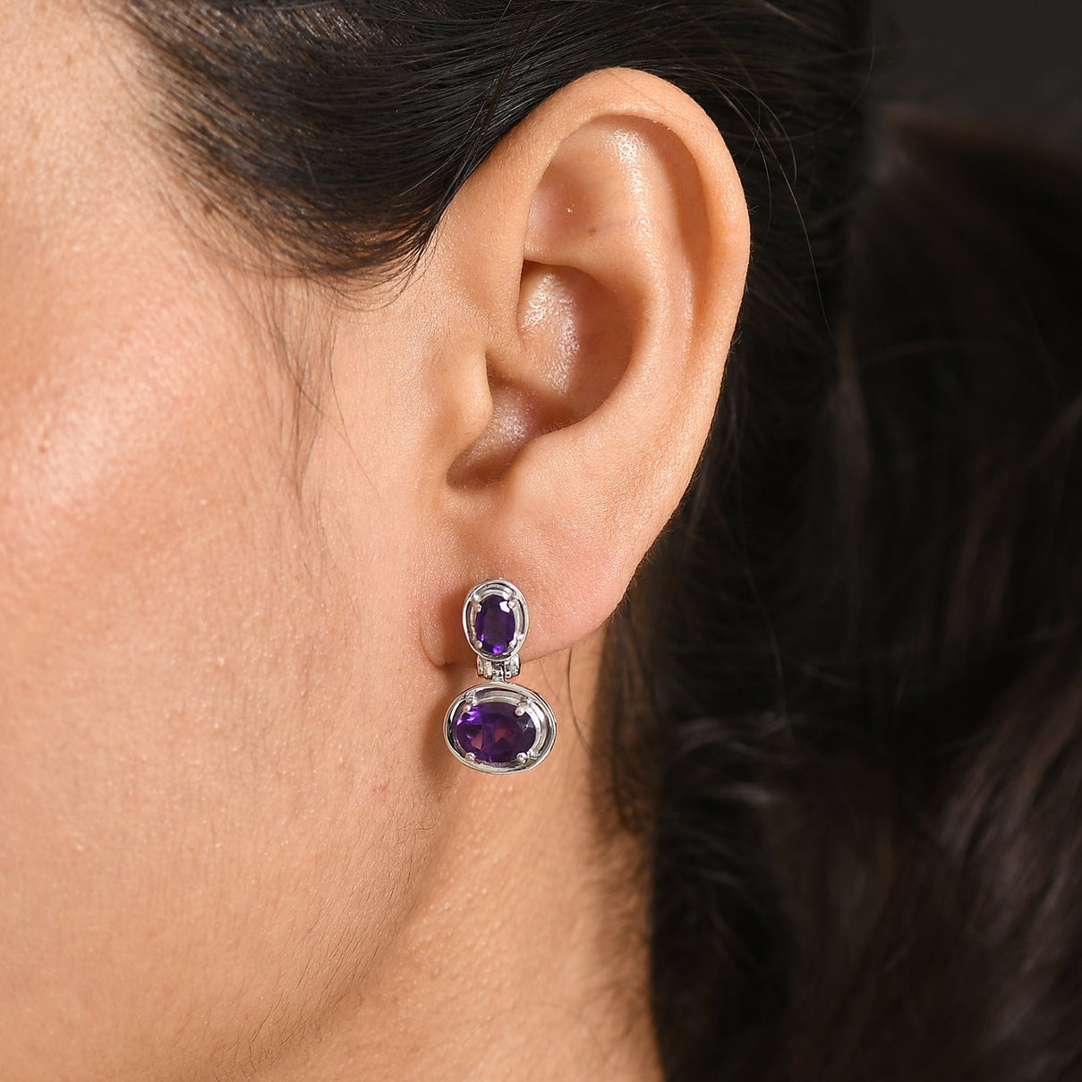 D'Joy AAA African Amethyst &amp; Natural Chrome Diopside Dangling Push Post Earring in Platinum Overlay Sterling Silver 3.31 Ct V32362011 2