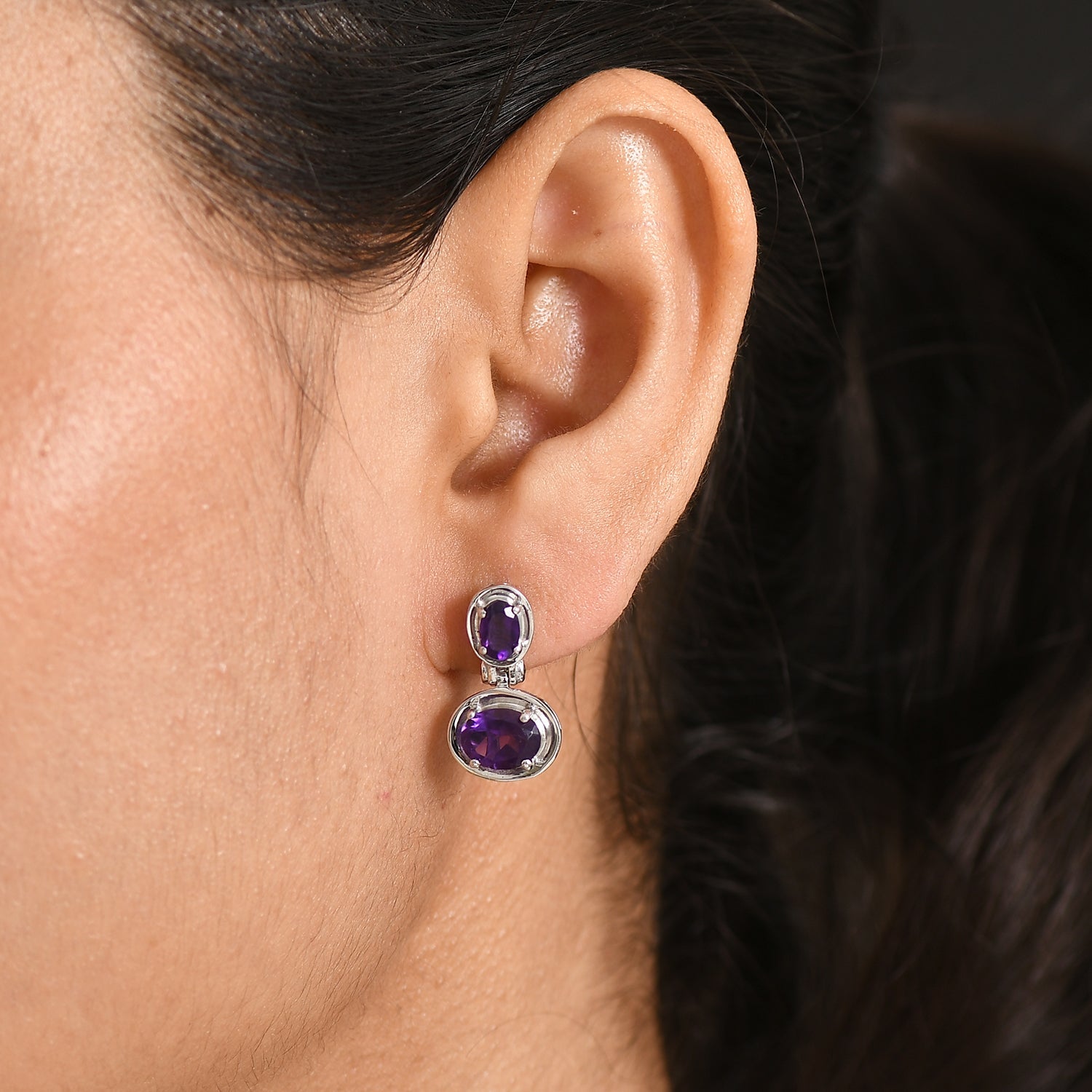 D'Joy AAA African Amethyst &amp; Natural Chrome Diopside Dangling Push Post Earring in Platinum Overlay Sterling Silver 3.31 Ct V32362011 2