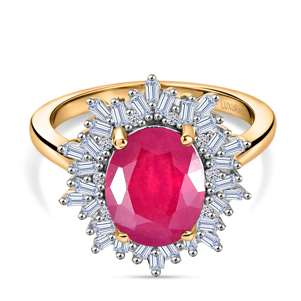 Luxuriant - African Ruby (3.76ct) & SI-GH Lab Grown Diamond (0.39ct) Ring in 18K Vermeil Yellow Gold Plated Sterling Silver 4.15 Ct._8481429