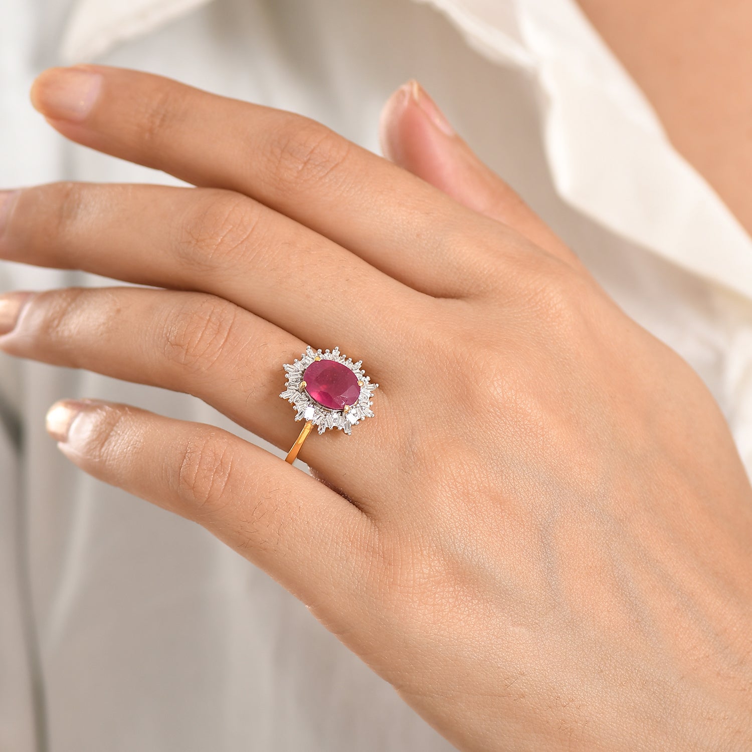LUXURIANT African Ruby (4.15 Ct.) &amp; SI-GH Lab Grown Diamond (0.39 Ct.) Ring in 18K Vermeil Yellow Gold Plated Sterling Silver 4.15 Ct. 8481429 2
