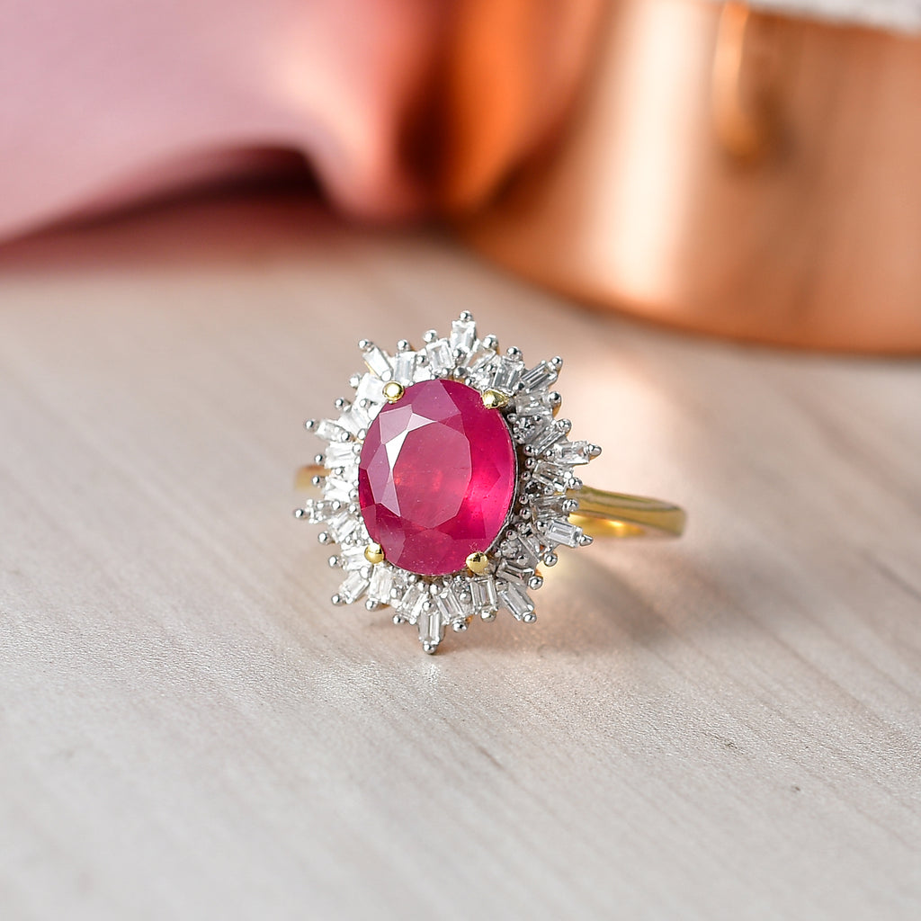 Luxuriant - African Ruby (3.76ct) & SI-GH Lab Grown Diamond (0.39ct) Ring in 18K Vermeil Yellow Gold Plated Sterling Silver 4.15 Ct._8481429_2