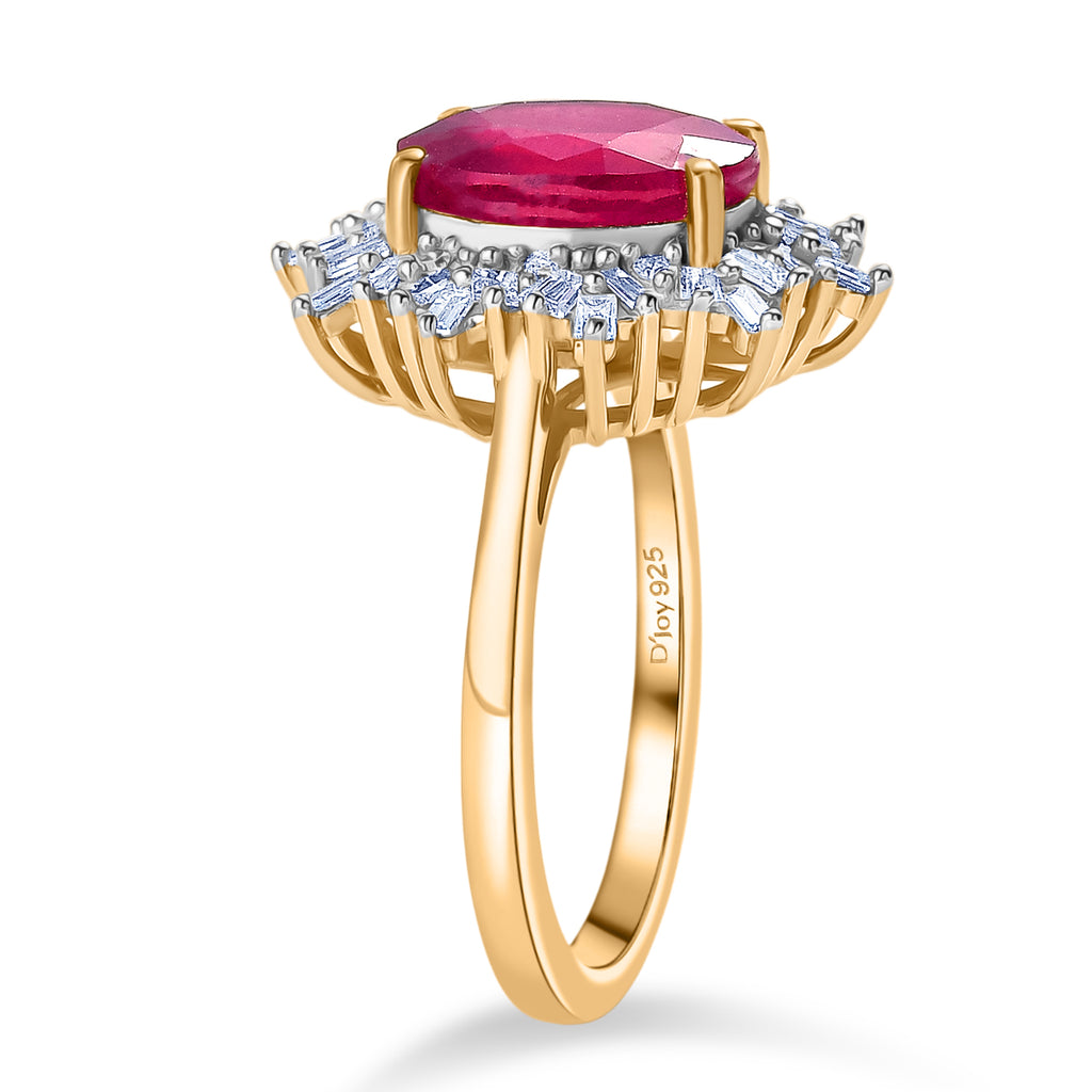 Luxuriant - African Ruby (3.76ct) & SI-GH Lab Grown Diamond (0.39ct) Ring in 18K Vermeil Yellow Gold Plated Sterling Silver 4.15 Ct._8481429_3