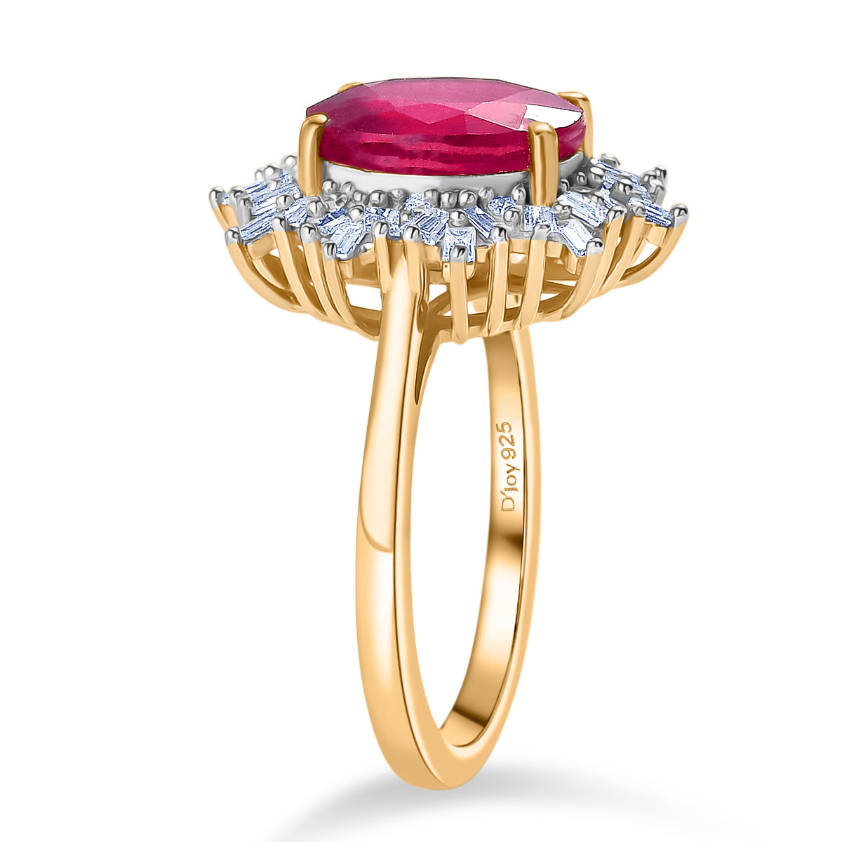 LUXURIANT African Ruby (4.15 Ct.) &amp; SI-GH Lab Grown Diamond (0.39 Ct.) Ring in 18K Vermeil Yellow Gold Plated Sterling Silver 4.15 Ct. 8481429 4