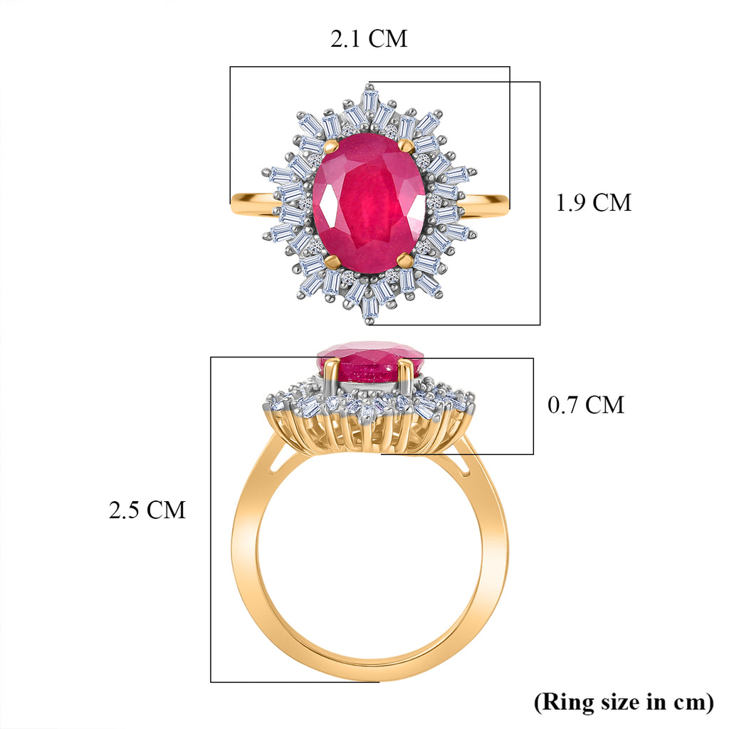 Luxuriant - African Ruby (3.76ct) & SI-GH Lab Grown Diamond (0.39ct) Ring in 18K Vermeil Yellow Gold Plated Sterling Silver 4.15 Ct._8481429_5