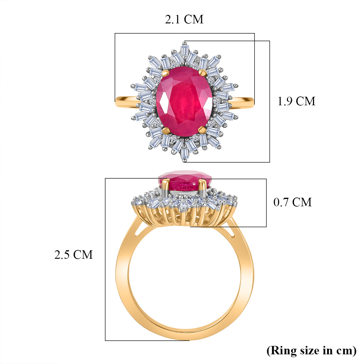 LUXURIANT African Ruby (4.15 Ct.) &amp; SI-GH Lab Grown Diamond (0.39 Ct.) Ring in 18K Vermeil Yellow Gold Plated Sterling Silver 4.15 Ct. 8481429 6
