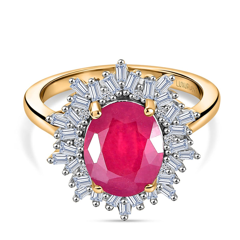 Luxuriant - African Ruby (3.76ct) & SI-GH Lab Grown Diamond (0.39ct) Ring in 18K Vermeil Yellow Gold Plated Sterling Silver 4.15 Ct._8481430