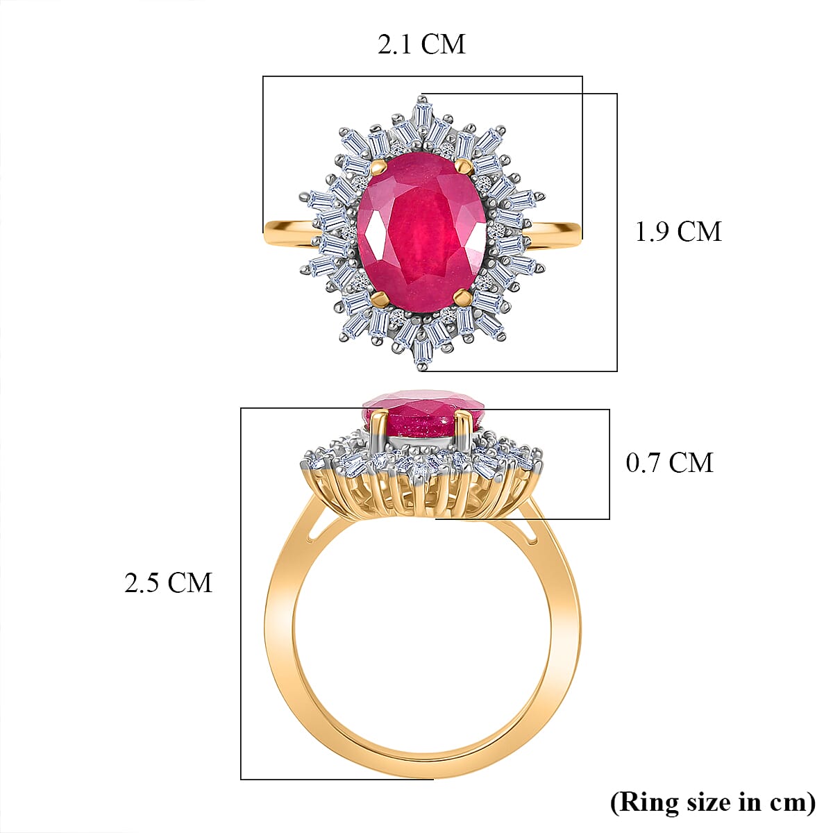 LUXURIANT African Ruby (3.76 Ct.) &amp; SI-GH Lab Grown Diamond (0.39 Ct.) Ring in 18K Vermeil Yellow Gold Plated Sterling Silver 4.15 Ct. V32639321 6