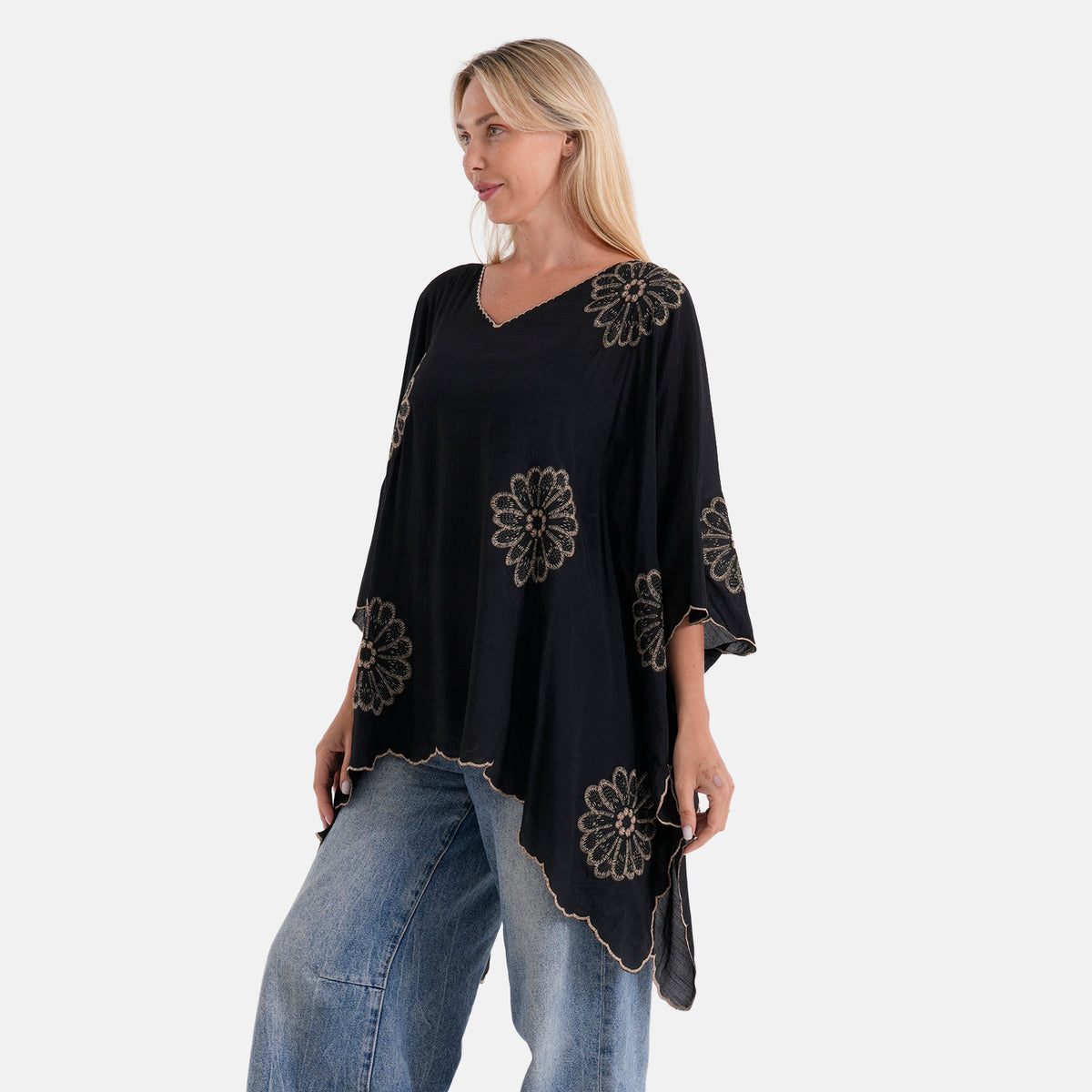 La Marey Sequins Embroidery Poncho Top (One Size) - Black V32567108 3