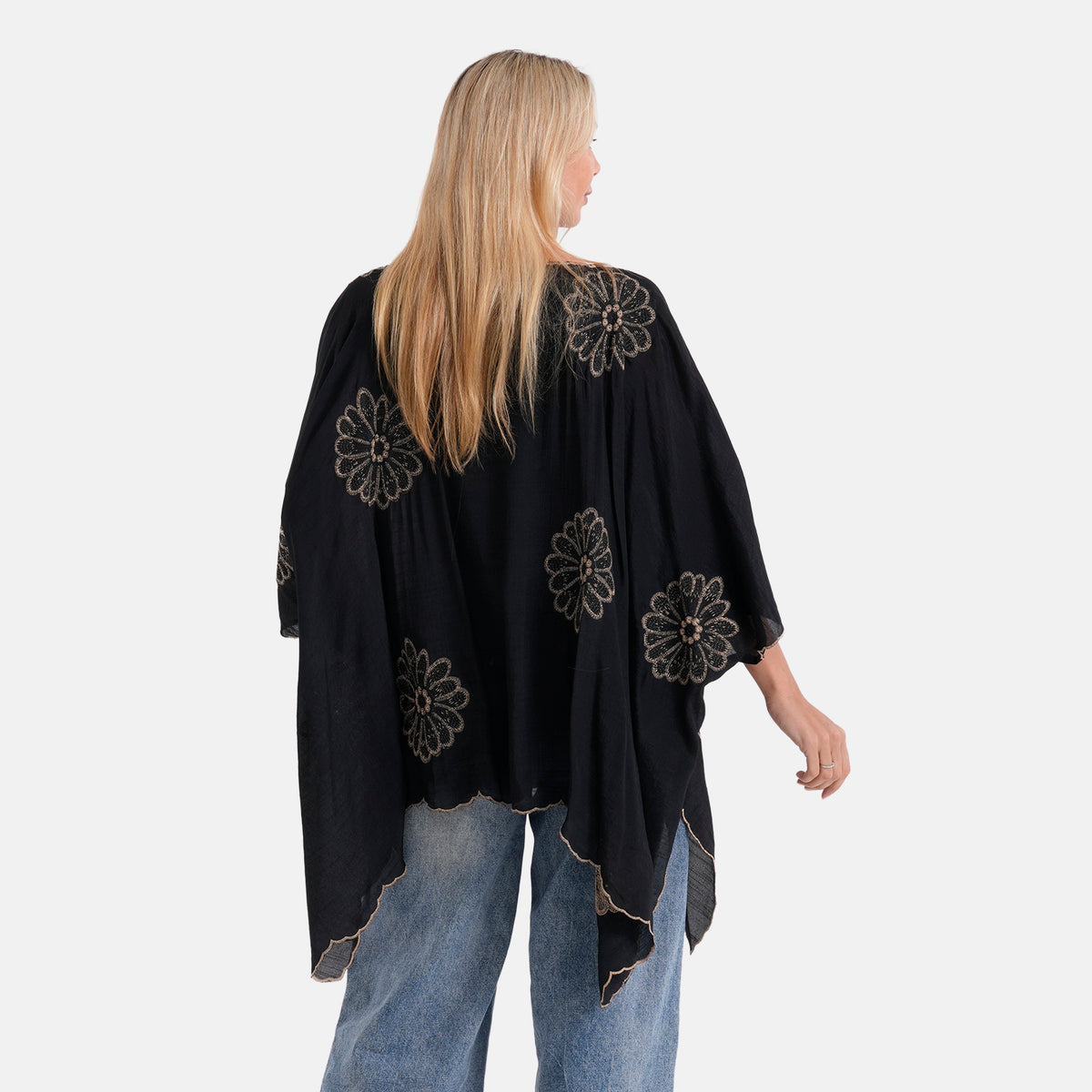 La Marey Sequins Embroidery Poncho Top (One Size) - Black V32567108 4