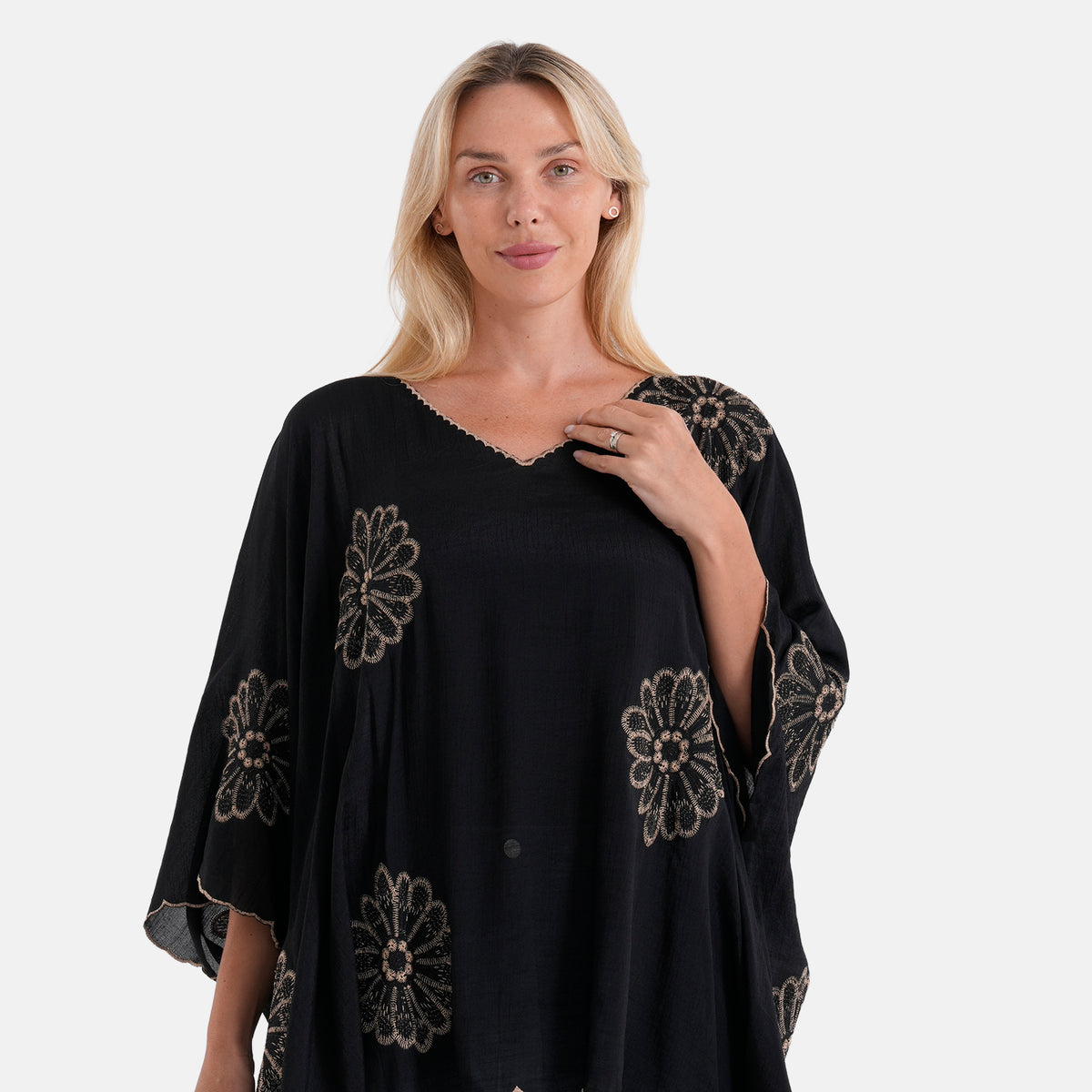La Marey Sequins Embroidery Poncho Top (One Size) - Black V32567108 5