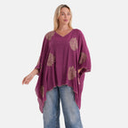 La Marey Sequins Embroidery Poncho Top (One Size) - Purple_8481518
